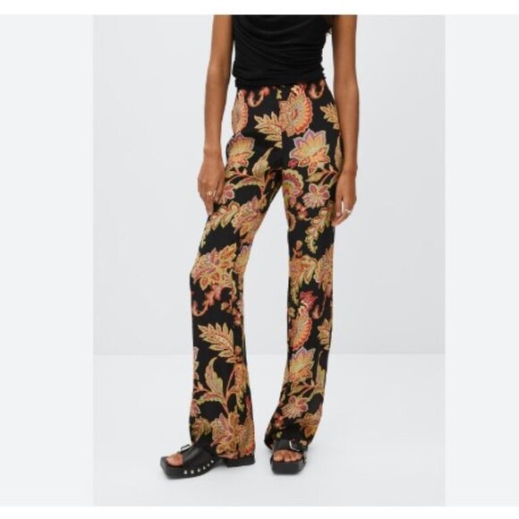 MNG Mango Satin Printed Pants size Large - Picture 1 of 11